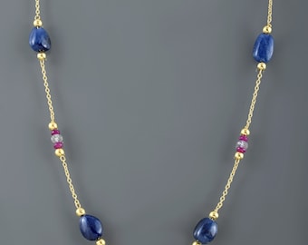 Natural Blue Sapphire Beads Necklace-Gorgeous Sapphire Gift-Sapphire Smooth Oval Beads Necklace - Stylish Gift for Her