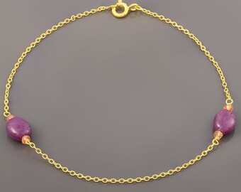 Genuine Ruby Beads Bracelet , Anniversary Gift, Bracelet For Women, 925 Silver Chain Bracelet, Ruby Beaded Jewelry, Ruby Bracelet For Women