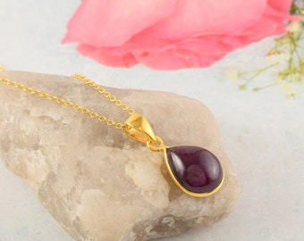 Ruby Necklace Natural Ruby Pendant Necklace Red Stone Necklace Gift For Her Birthstone Necklace For Women 12x16 pear shape pendent gift