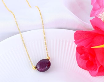 Natural Ruby Tumble untreated Plain Oval, 18k yellow gold over 925 Sterling silver, July Batstone Pendent, Healing Stone as it is.