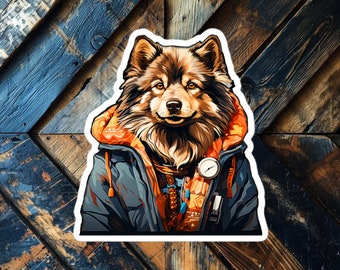 Finnish Lapphund Explorer Sticker Adventurous Dog Decal Gear-Up Pet Vinyl Trekking Puppy Emblem Hiking Canine Art