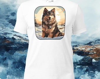 Winter Sunrise Finnish Lapphund Tee Scenic Snowscape Dog Shirt Cozy Adventurer Pet Lover Top