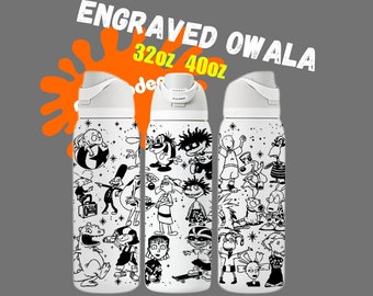 Full Wrap Nickelodeon Engraved Water Bottle | Millennial 90's Kids | Owala Freesip |