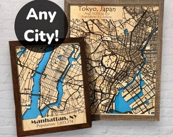 Framed Wooden Map | Any City | Geography Picture Frame