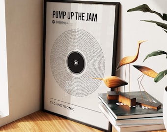 Song Lyrics Record Print: Personalised Band Poster Music Art, Framed or Unframed.
