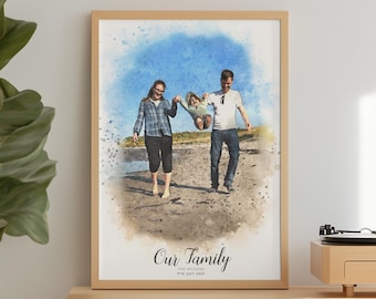 Custom Watercolour Family Portrait: Personalised Photo Art Print