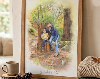Personalised Watercolour Painting Style Art Print: Family Portrait Custom Photo Framed Drawing