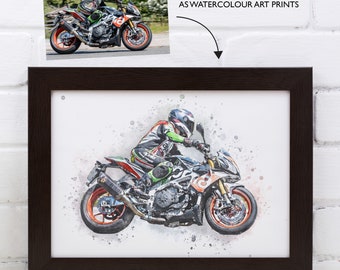 Motorbike Personalised Watercolour Artwork • Custom Framed Motor Art Print • 1st Bike • Motorcycle collection • Vehicle • Your Own Photo