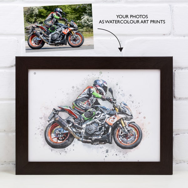 Motorbike Personalised Watercolour Artwork • Custom Framed Motor Art Print • 1st Bike • Motorcycle collection • Vehicle • Your Own Photo