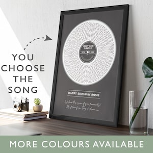 Song Lyrics Record Print • Personalised Music Art Gift • Any Artist Band • Framed Lyric Birthday Anniversary Wedding First Dance Christening