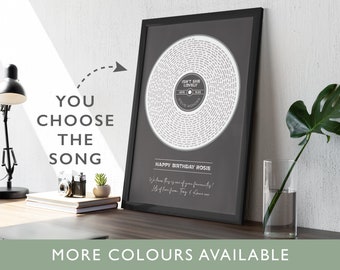 Song Lyrics Record Print • Personalised Music Art Gift • Artist Band Singer • Framed Lyric • Birthday Anniversary Wedding First Dance • Home