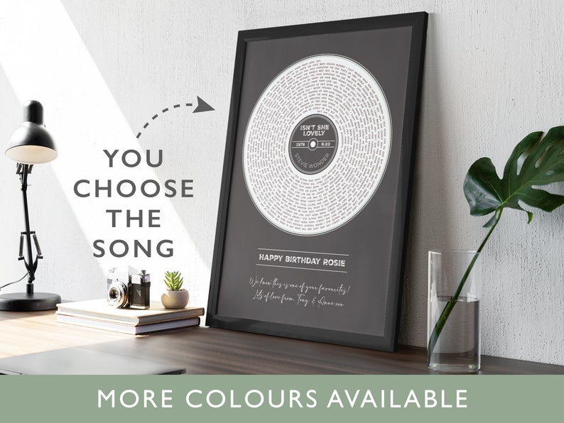 Song Lyrics Record Print Personalised Music Art Gift Artist Band Singer Framed Lyric Birthday Anniversary Wedding First Dance Home afbeelding 1