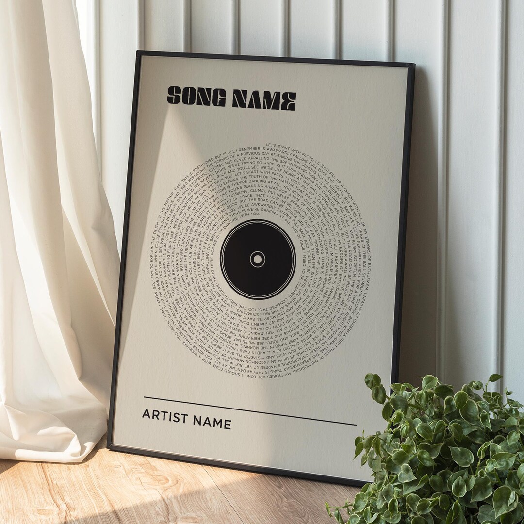 Retro Song Lyrics Record Print Personalised Music Art Gift Any Artist