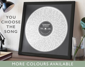 Song Lyrics Record Print • Personalised Music Art Gift • Your Chosen Song Artist Band Singer Rapper • Framed Lyric • Home • Valentines Day