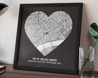 Personalised Heart Map Gift Art Print • Your Chosen Location • Framed Valentines, Wedding Anniversary, Engagement, Birthday Gift • Town City