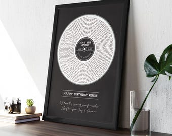 Song Lyrics Record Print: Personalised Music Band Art Gift, Birthday Anniversary Wedding First Dance