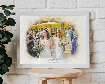 Wedding Photo Personalised Watercolour Artwork • Anniversary Valentines Day Gift Couple Painting Custom Framed Art Print Family Love Sketch
