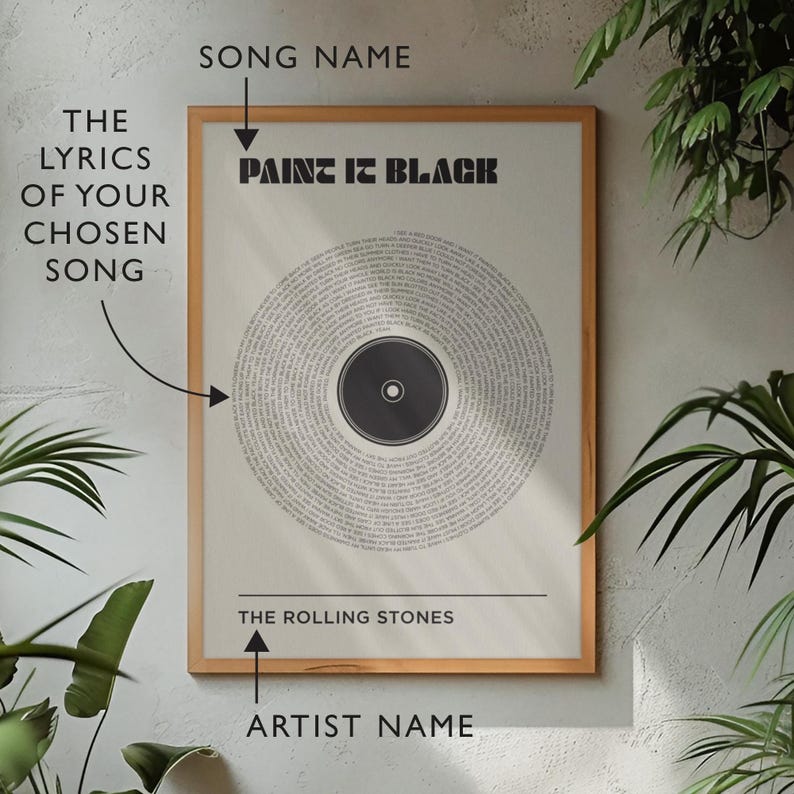 Retro Song Lyrics Record Print Personalised Music Art Gift Any Artist