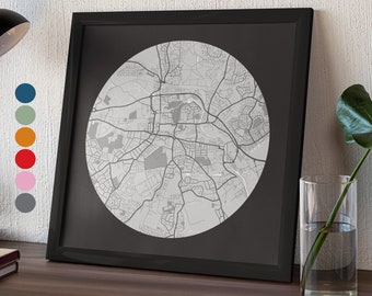 Minimalist Map Personalised Art Print • Your Chosen Location • Framed City Town Village Circular Modern • Special Place Road • First Home