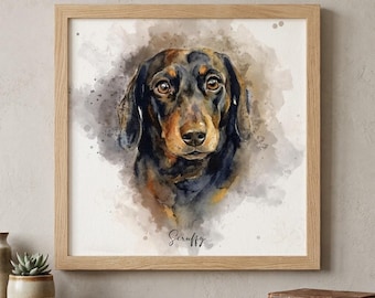 Personalised Dachshund Sausage Dog Pet Portrait: Custom Watercolour Art Print