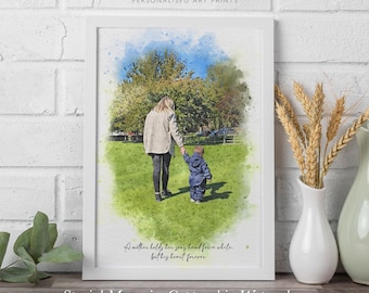 Personalised Watercolour Family Portrait Art Print: Custom Photo Gift Painting Style