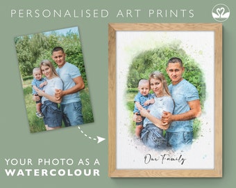 Personalised Family Portrait Watercolour Artwork • Couple Anniversary Painting Custom Framed Art Print • Family People  • From Photo Gift