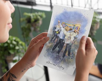 Custom Watercolour Family Portrait Print: Personalised Photo Art Gift