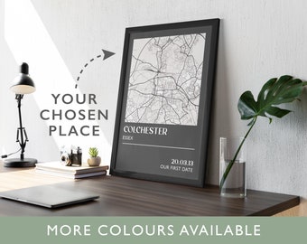 Personalised Map Art Print • Custom Map of Your Chosen Location •  Framed Gift  • Giclée Printing • Anniversary • Home Style Oak Grey