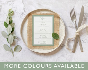 Luxury Personalised Wedding / Event Menus & Place Names - Elegant and Customisable - Sage Green + Other Colours - Custom Table Menu Cards
