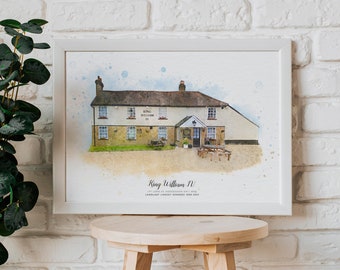 Personalised Watercolour Pub Artwork • Custom Framed Art Print • Wedding Venue • Home • Public House Business Local • Landlord gift