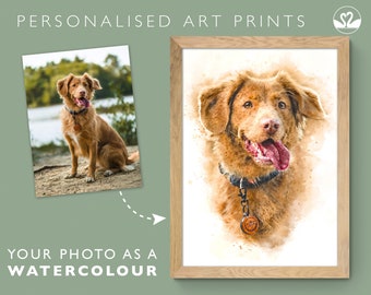 Personalised Dog Portrait •  Watercolour Art Print • Artwork • Pet Cat Horse Rabbit • Beautiful Custom Bespoke Painting • Home House • Photo