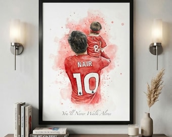 Personalised Watercolour Painting Style Art Print: Football Family Portrait Custom Framed Photo