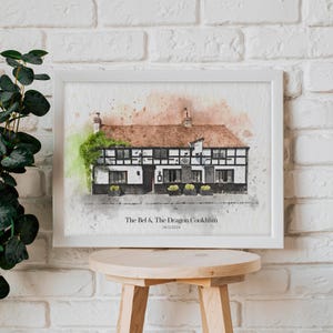 Personalised Watercolour Pub Artwork • Custom Art Print • Wedding Venue • Home • Public House Business Local• Own Photo • Download