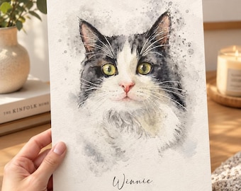 Pet Portrait Personalised Watercolour Art Print: Painting Style Cat, Dog, Horse Artwork Framed