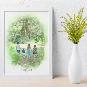 Family Portrait Watercolour Artwork • Personalised Print Custom Painting Style Framed Art  • Family People Photo Gift Grandchildren Kids