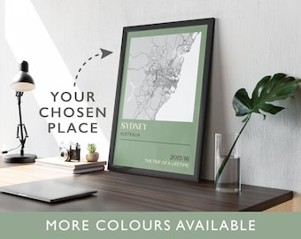 Personalised Map Art Print • Custom Map of Your Chosen Location •  Framed Gift  • Giclée Printing • Anniversary • Home Style Oak Green