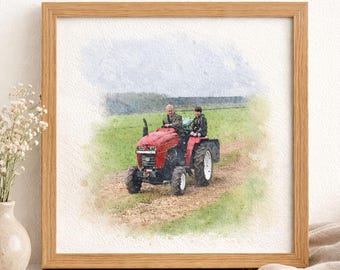 Personalised Watercolour Painting Style Art Print: Family Portrait Custom Framed Photo