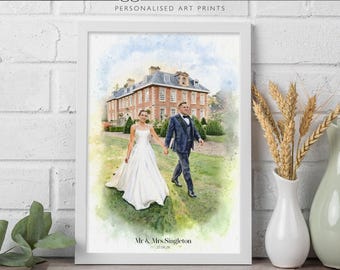 Personalised Wedding Photo to Watercolour Art Print: Anniversary Gift
