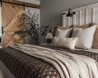 Brown floral quilt Bedding Bedspread Floral Kantha Bedding HandBlock Flower Print Throw Cotton Light Weight Summer woodblock print quilt
