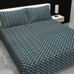 Luxury Indian Blue Floral Kantha Quilt - Hand Block Print Cotton Bedding, Lightweight Queen Blanket, Kantha Throw, Bedspread Boho Home Decor