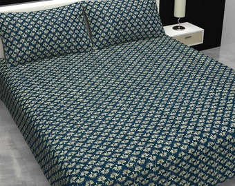 Luxury Indian Blue Floral Kantha Quilt - Hand Block Print Cotton Bedding, Lightweight Queen Blanket, Kantha Throw, Bedspread Boho Home Decor