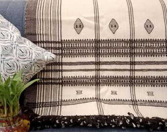 Premium Indian Wool Throw Blanket - Handwoven Brown Decorative Sofa Throw, Cottage Living Room Décor, Boho Winter Quilts, Housewarming Gifts