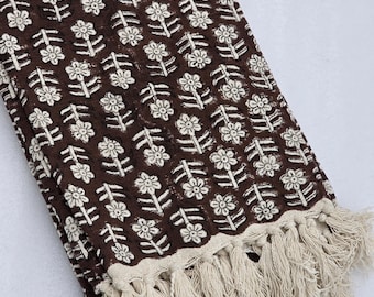 Premium Handmade Sofa Throw, Hand block Print Cotton Soft Blanket, Lightweight Decorative Throw with Tassels, Hand Loomed Sofa Room Décor
