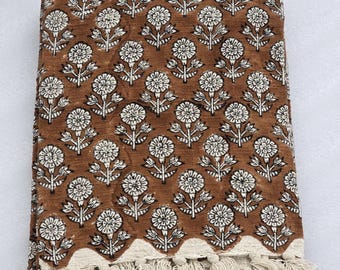 Premium Handmade Sofa Throw, Hand block Print Soft Cotton Blanket Room Décor Tassels Hand Loomed Lightweight Decorative Boho Bedding throw