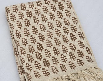 Premium Hand block Print Cotton Sofa Decor, Soft Cotton Blanket Room Décor Tassels Hand Loomed Lightweight Decorative throw Boho Bedding