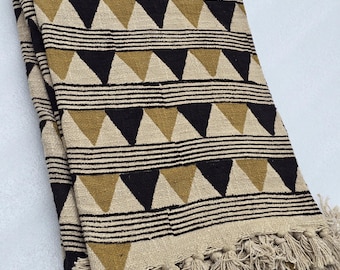 Handmade Sofa Throw block print Throw Cotton Throw Blanket Sofa Room Decor Tassels Hand Loomed Lightweight Woven Decorative Throw