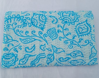 Indian Floral Kantha Bedding Hand Block Royal Print Kantha Throw Queen Quilt Vintage Cotton Light Weight Quilt Winter Blanket Bedspread