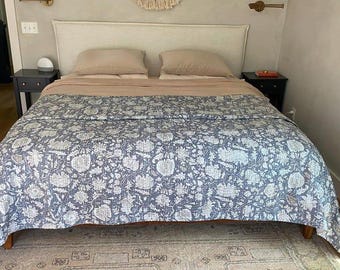 Handmade Kantha Bedcover Bedding Quilt Hand Block Floral Design Handblock Floral Print Kantha Throw Quilt Light Weight Block print quilt