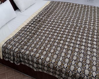 Kantha Bedcover Bedding Quilt Hand Block Floral Design Handblock Floral Print Kantha Throw Quilt Light Weight Block Print Quilted