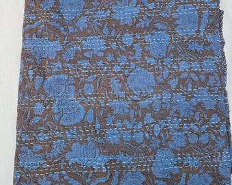 Indigo Kantha Quilt Block Print Quilt Indian Quilt Handmade Kantha Cotton Bedspread